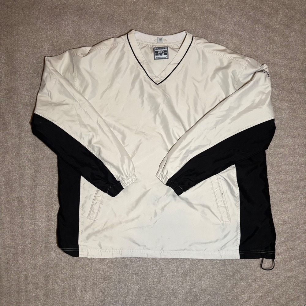 Destinations INDesigns Global Windbreaker Pullover Cream Black V-Neck XL Mens